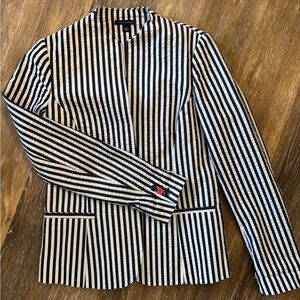 Tommy Hilfiger Women’s White and Navy Striped Tailored Blazer  – Size S